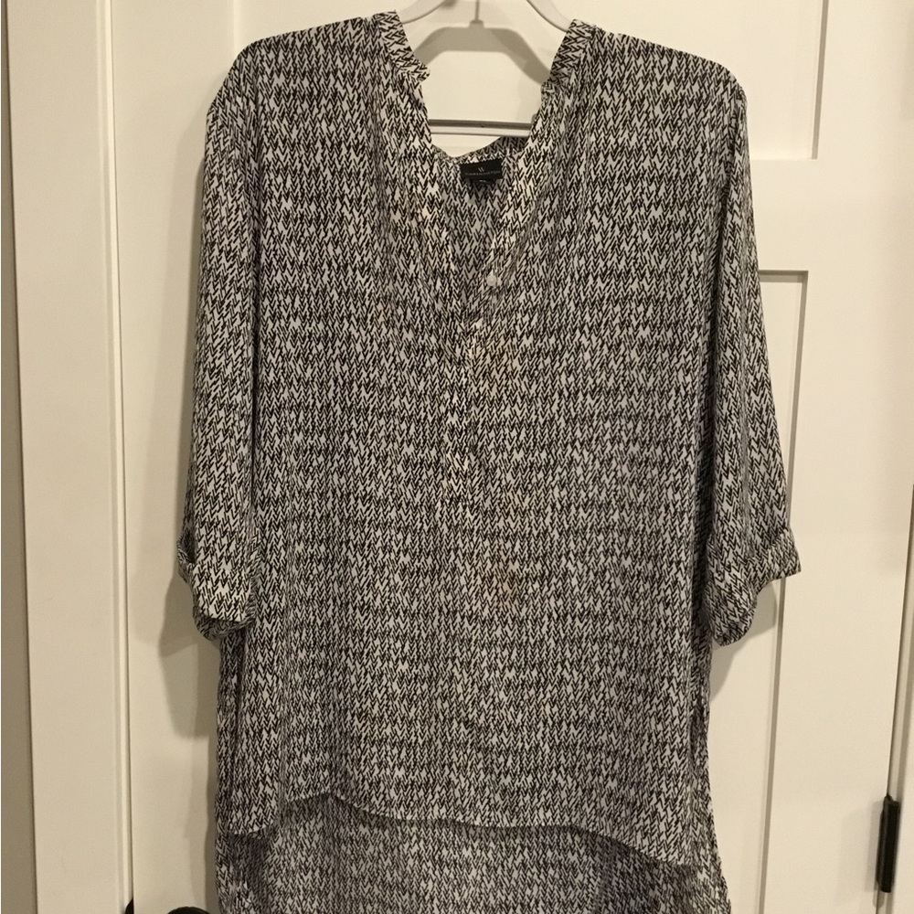 Worthington Black and White 3/4 Sleeve Boxy Tunic with Mandarin Collar